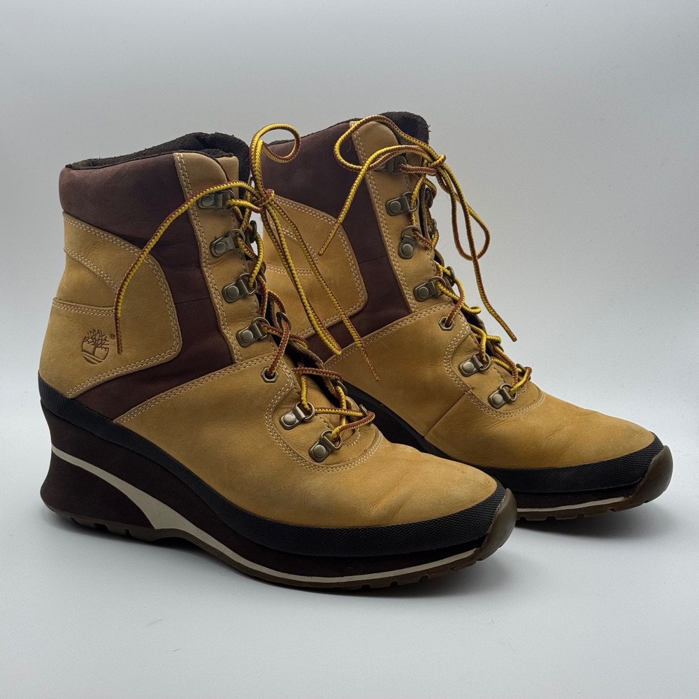 Timberland Womens Wedge Heel Hiking Boots Wheat Brown Leather Size 7M
